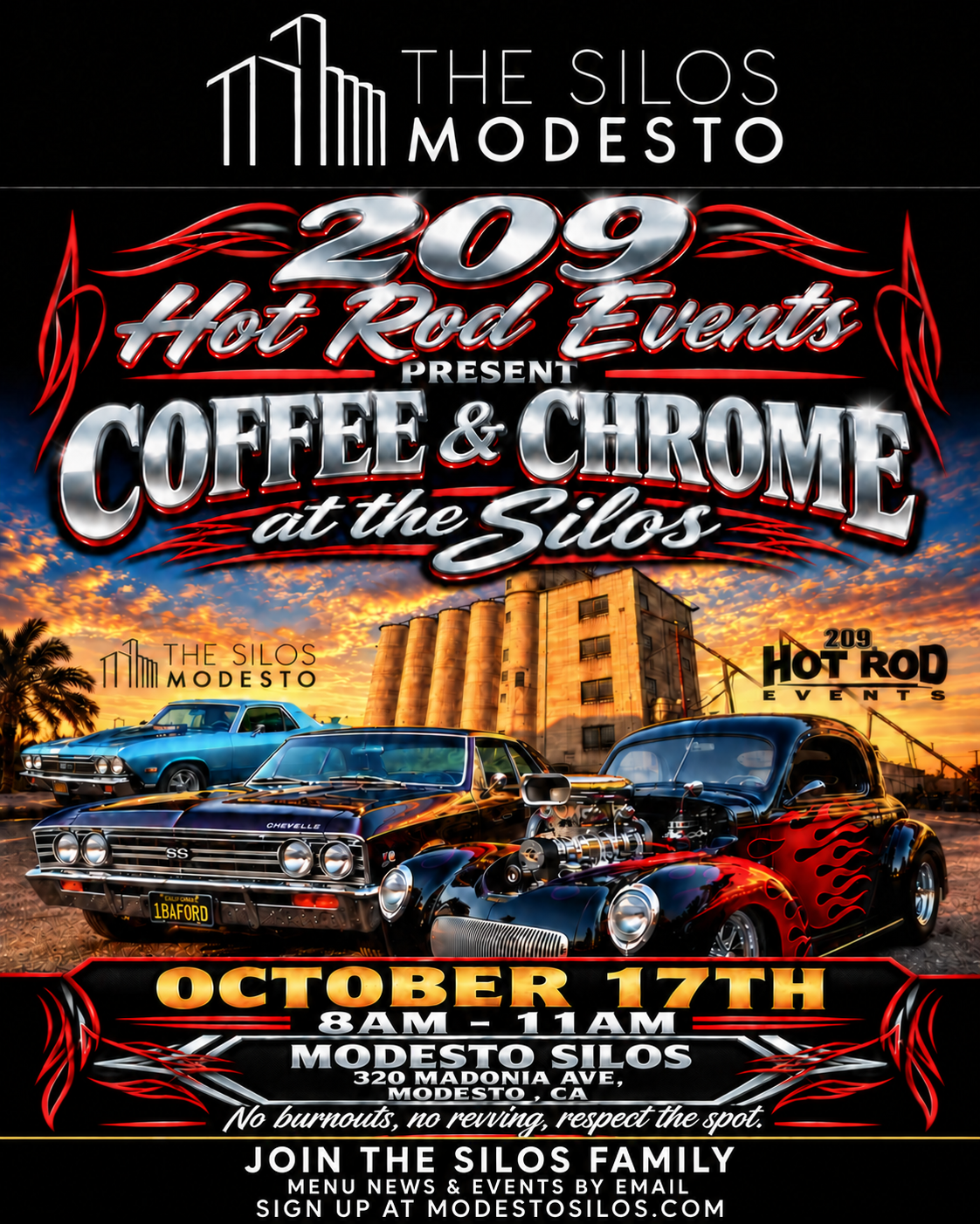 Coffee & Chrome at the Silos event flyer